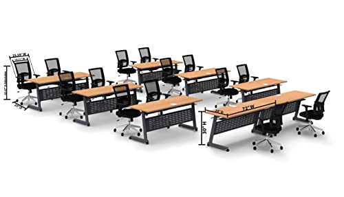 Team Tables Folding Training Seminar Classroom Tables Model 2567 Beech - Industrial Caster Z-Base, Connect, Modesty Panel, Shelf, Power + USB Outlet - 22pc Set with Seating