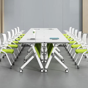 robwibw Folding Conference Room Table 6pcs Rectangle Flip Top Mobile Training Table with Wheels