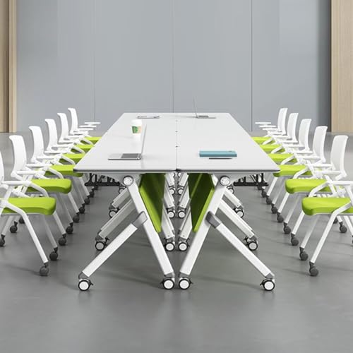 robwibw Folding Conference Room Table 6pcs Rectangle Flip Top Mobile Training Table with Wheels