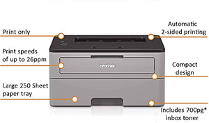 Brother Premium HL L23 Series Compact Monochrome Laser Printer I Auto 2-Sided Printing I Up to 26 Pages/min I 250-sheet/tray I 2400 x 600 dpi I 27ppm + Printer Cable