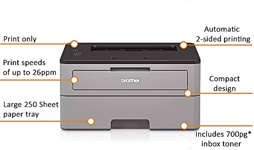 Brother Premium HL L23 Series Compact Monochrome Laser Printer I Auto 2-Sided Printing I Up to 26 Pages/min I 250-sheet/tray I 2400 x 600 dpi I 27ppm + Printer Cable