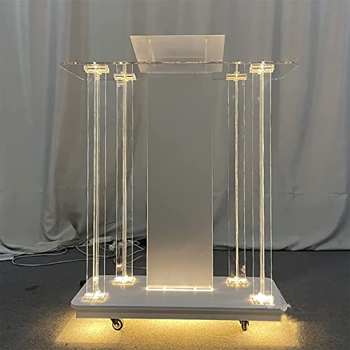 EESHHA Acrylic Lectern Podium Table with Lights Stand, Portable for Church & Events