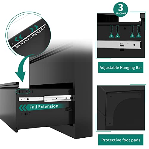 YITAHOME 4 Drawer Metal Lateral Filing Cabinet with Lock, Black - Legal/Letter A4 Size