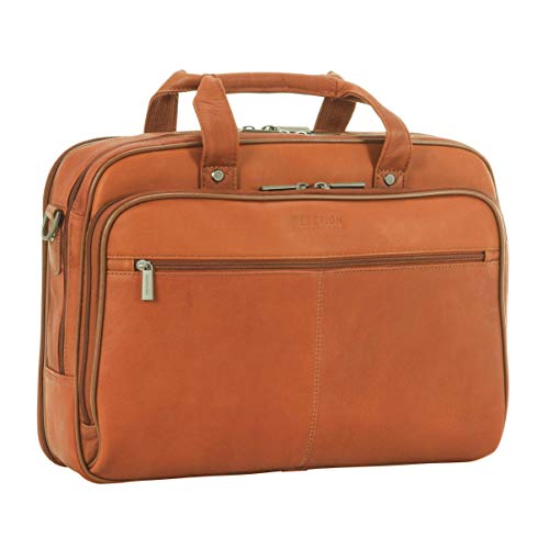 Kenneth Cole Reaction Resolute Men's Briefcase Full-Grain Colombian Leather 16" Laptop Portfolio Messenger Bag, Cognac, One Size