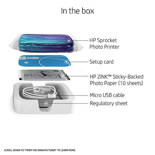 HP Sprocket Portable Photo Printer, Print Social Media Photos on 2x3" Sticky-Backed Paper - Blue (Z9L26A)