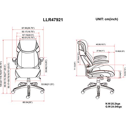 Lorell 47921 Wellness by Design Chair, 46.8" x 30" x 27.8", Black