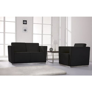 Flash Furniture HERCULES Trinity Series Contemporary Black Leather Loveseat with Stainless Steel Base