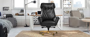 Kinnls Austin Executive Chair Black Genuine Leather Reclining High Back Desk Chair