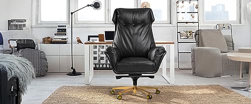Kinnls Austin Executive Chair Black Genuine Leather Reclining High Back Desk Chair