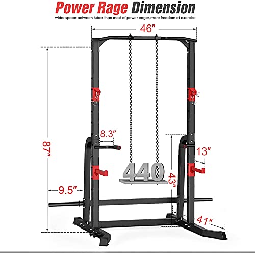 CDCASA Power Squat Rack, Adjustable Exercise Power Cage, Multi-Function J-Hook Power Tower with Pull Up Bar, Strength Weight Lifting Workout Squat Stand for Home Gym Fitness Equipment