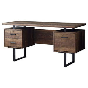 Monarch Specialties Computer Desk with Drawers - Contemporary Style - Home & Office Computer Desk with Metal Legs - 60"L (Brown Reclaimed Wood Look)