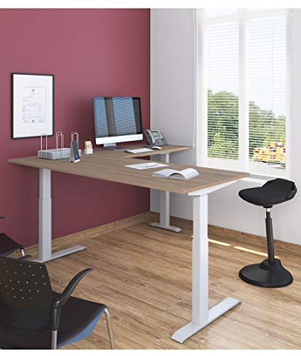 Stand Up Desk Store Triple Motor Electric L-Shaped Corner Standing Desk with EZ Assemble Frame (White Frame/Natural Walnut Top, 71" W x 71" D)