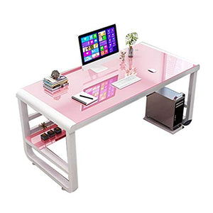 TOE Tempered Glass Surface Desk with Threading Hole Storage Stand Computer Laptop Desk Study Writing Desk Modern Workstation for Home Office (Color : Pink, Size : 31.4inch)