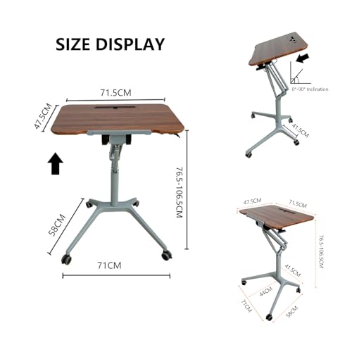 HGTRH Mobile Laptop Stand Desk Rolling Cart, Adjustable Height Tilting Top Portable Reading Table