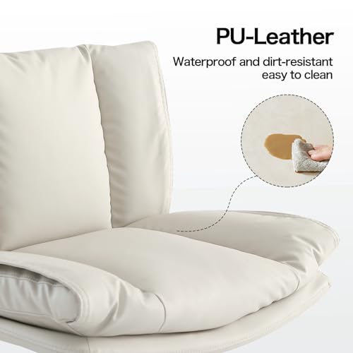 LEAGOO Armless Desk Chair with Wheels, PU-Leather, Swivel, Height Adjustable - Beige