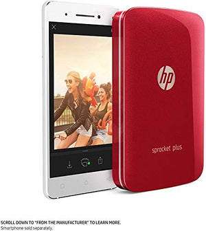 HP Sprocket Plus Instant Photo Printer, Print 30% Larger Photos on 2.3x3.4 Sticky-Backed Paper – Red (2FR87A), Small