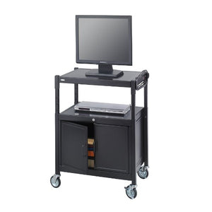 Safco Products 8943BL Steel Adjustable AV Cart with Locking Cabinet, Black