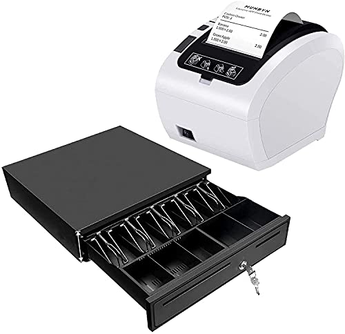 MUNBYN WiFi Receipt Printer with Black Cash Drawer, 16" Heavy Duty Cash Register for POS System, Fit POS Receipt Printer Support WiFi Connection
