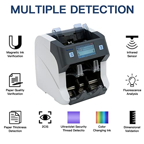 Ten Tatent SH-108C Bank Grade 2-Pocket Money Counter Machine Mixed Denomination Multi Currency Bill Counter Cash Sorter with Reject Pocket Counterfeit Detection 2 CIS/UV/MG/ Serial Number Record