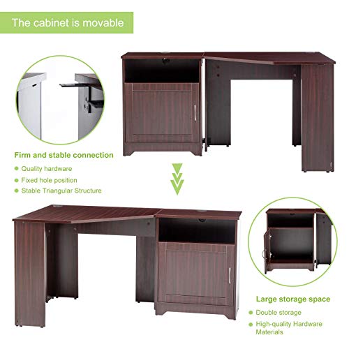 KERDOM L Shaped Computer Desk with Drawers PC Reversible Home Office Desks Modern Corner Gaming Table Writing Workstation with Storage