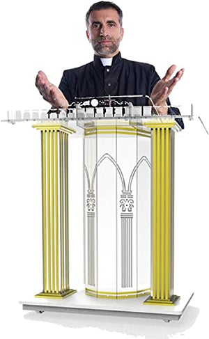 JOuan Clear Acrylic Church Lectern Podium Stand with Wheels