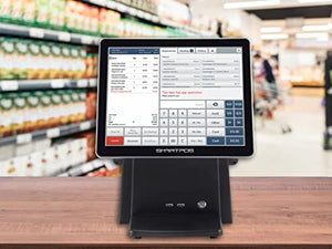 SmartPOS 129, Cash Register (POS) Terminal with 15-inch Flat Touch Screen and 15-inch Customer-Facing Screen for Small to Medium-Sized Retailers, Fully Integrated with Scan Data