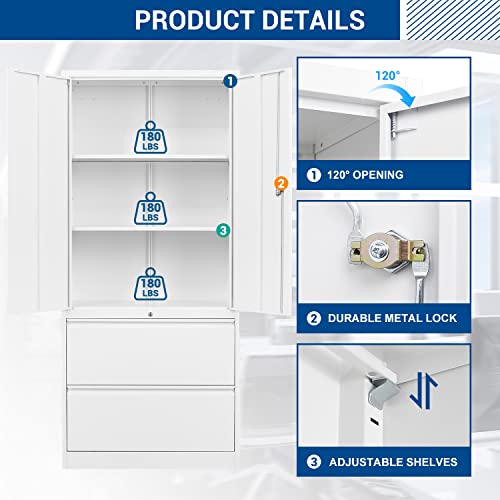 Fesbos Metal Steel Cabinets with 2 Lockable Lateral File Cabinets and Doors