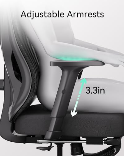 Hbada Ergonomic Office Chair with Adjustable Lumbar Support, Height, Footrest, 2D Headrest - Black