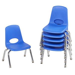 Factory Direct Partners-10356 10" School Stack Chair, Stacking Student Seat with Chromed Steel Legs and Nylon Swivel Glides; for in-Home Learning or Classroom - Blue (6-Pack)
