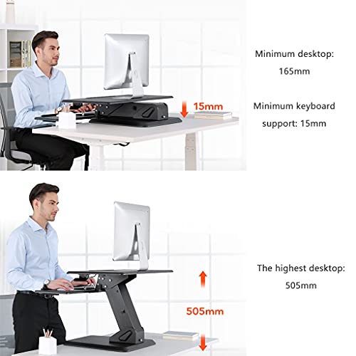 Standing Desk Converter Height Adjustable Sit to Stand Up Desk Riser with Keyboard Tray Home Office Desk Workstation Gas Spring Lift Black