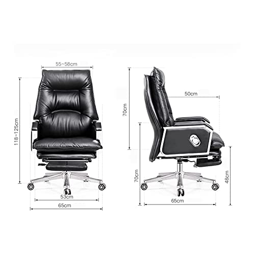 inBEKEA Ergonomic Leather Office Chair with 170° Recline, Cowhide Managerial Executive Chair, Footrest - Brown