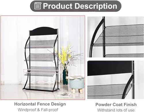EkiDaz Magazine Rack Floor Standing Metal Display Stand - Black