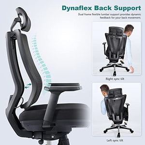 Odinlake Ergonomic Mesh High Back Office Chair with Adjustable Seat Depth, Lumbar Support, Footrest, Headrest, PU Wheels - Ergo Pro 633