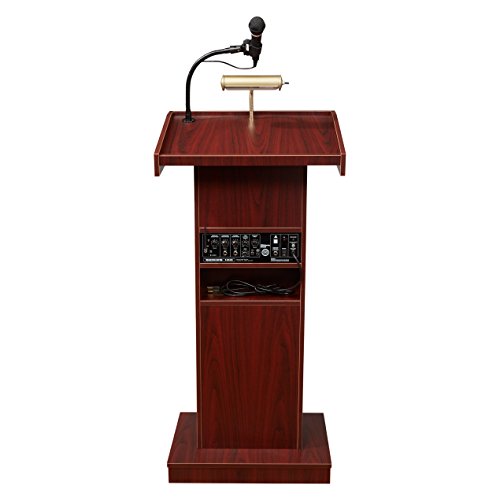 Oklahoma Sound 800X- My/LWM-6 Orator Lectern & Tie Clip Mic, Mahogany