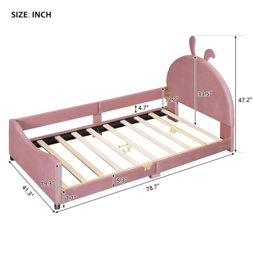 Twin Size Daybed with Rabbit Ear Shaped Headboard, Upholstered, Sturdy Frame - Little Bedroom