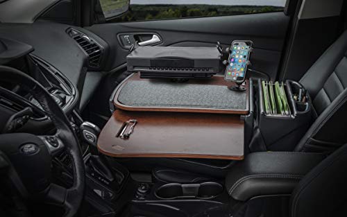 AutoExec AUE16300 GripMaster Car Desk Mahogany Finish with Phone Mount and Printer Stand