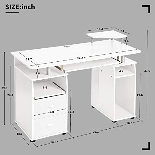 Zebery Desktop Computer Desk with Drawers Shelves, Student Study Writing Desk Gaming Desk Laptop Desk Workstation for Home Office