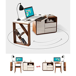 None Multifunctional Computer Desk with Bookshelf, Rotatable Locker, and Hidden Keyboard Tray - 1.2m