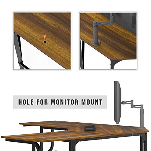 Teraves Reversible L Shaped Desk with Shelves Round Corner Computer Desk Gaming Table Workstation for Home Office