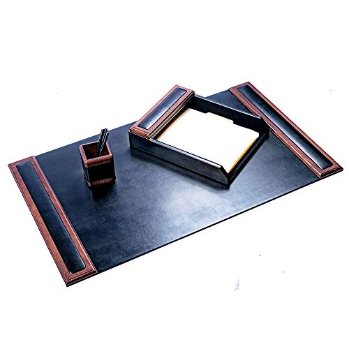 Dacasso Walnut and Leather Desk Set, 3-Piece