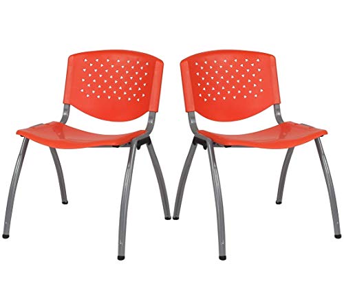 Contemporary Versatile Stacking Chairs Commercial Grade Material Ergonomically Contoured Perforated Back Design Durable Titanium Powder Coated Frame Office Home Furniture - Set of 5 Orange #2173