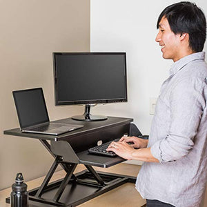 Stand Up Desk Store Power Pro Electric Adjustable Height Two Tier Standing Desk Converter (Black, 32" Wide)