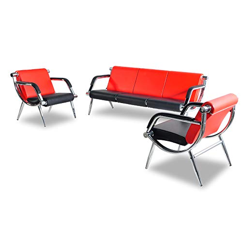 Walnest Waiting Room Bench 5 Seat Red Black PU Leather Office Furniture