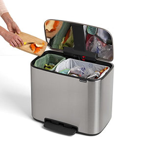 Brabantia Bo Step On Trash Can - 2 + 5 Gal Buckets (Matt Steel FPP) Kitchen Garbage/Recycling Can with Removable Compartments.