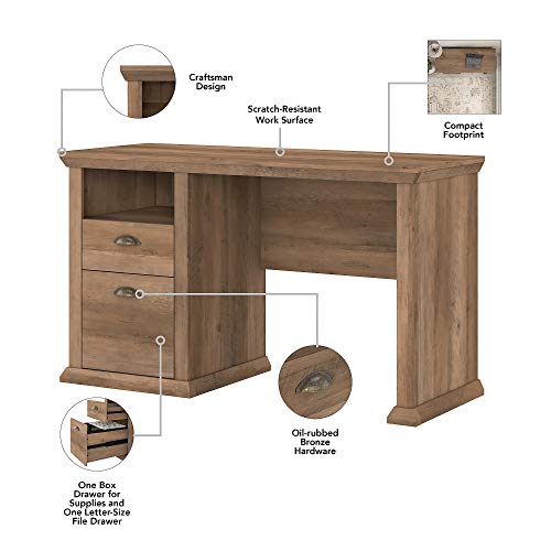 Bush Furniture Yorktown Home Office Desk with Lateral File Cabinet and 5 Shelf Bookcase, 50W, Reclaimed Pine