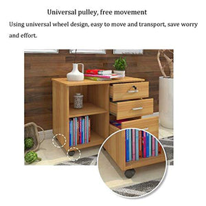 Office Supplies Mobile Wooden Filing Cabinet - Lockable Drawer Portable Storage Cabinet