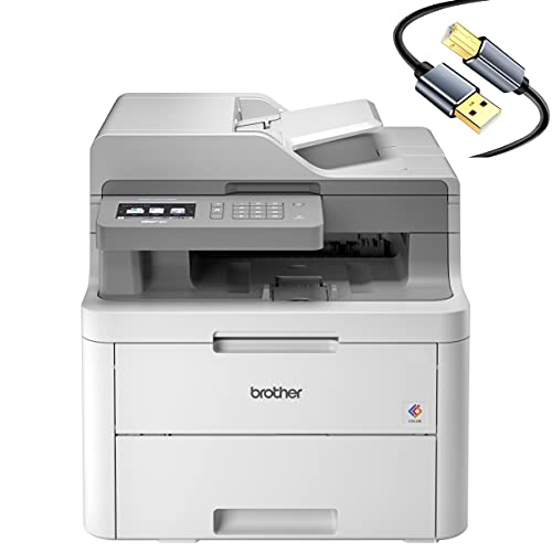 Brother MFC-L3710CWB All-in-One Digital LED Color Wireless Laser Printer for Home Office - Print Copy Scan Fax - 3.7" LCD Touchscreen, 19 ppm, 600 x 2400 dpi, 50-Sheet ADF - Tillsiy Printer Cable