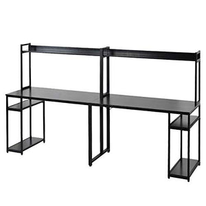 Two Person Computer Desk with Storage and Shelf, 94 Inches Space Saving Double Computer Workstation Desk for Home Office - Black