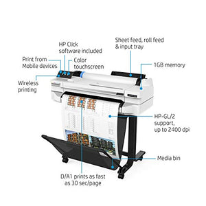 HP DesignJet T530 Large Format Wireless Plotter Printer - 24", with Mobile Printing (5ZY60A)