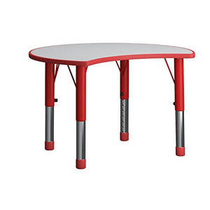 Flash Furniture 25.125''W x 35.5''L Cutout Circle Red Plastic Height Adjustable Activity Table with Grey Top